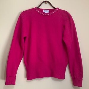 Yarnworks || Hot Pink Pearl Detail Vintage Lambswool Angora Blend Knit Sweater M